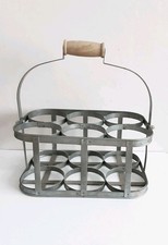 Vintage Metal Milk Wine Crate Bottle Holder Carrier Galvanised & Handle Rustic 
