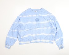 Pull & Bear Women's Blue Tie-Dye Sun Embroidered Pullover Jumper Size 14