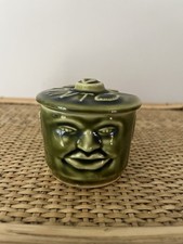 Unique Pottery England Green Mint Sauce Face Pot Vintage