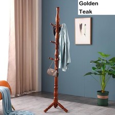 Multibao Posh Solid Wood Coat Stand Tree - 9 Hooks Elegant Rack- Teak Color