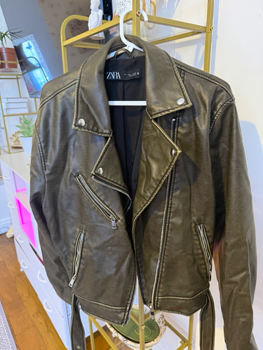 Zara black faux leather biker - zara,