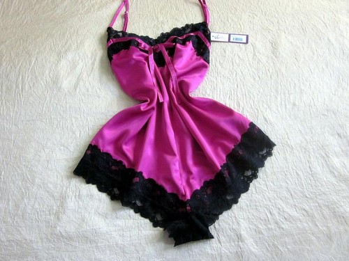 Pink satin cami knickers teddy - satin,