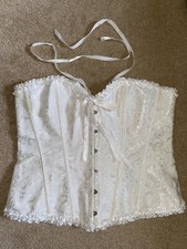 Ivory Bustier Boned Corset Size 4XL Jacquard Satin Lace Up Steampunk Basque