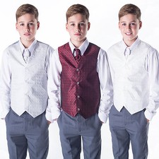Boys Suits Waistcoat Suit Page Boy Silver Wine Ivory, Baby to 12 Years 4pc Suit 