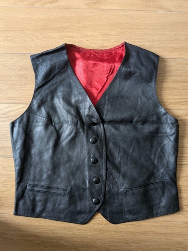Black leather waistcoat red - leather,
