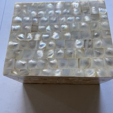 Stunning Vintage Wood & Mother Of Pearl Inlaid Square Jewellery Box Trinket Box