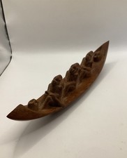 Vintage Three Men In A Boat / Canoe Wooden African Carving