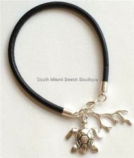 Silver Sea Turtle Coral Bracelet 8" Island Life Nautical Beach USA Seller