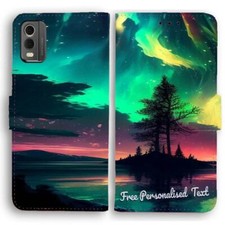 Personalised Text Wallet Phone Cover For Nokia Series - Aurora Northern Lights