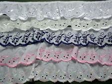 Quality Gathered Broderie Anglaise Lace Trim 1.75"/5cm Colour Choice TOP SELLER