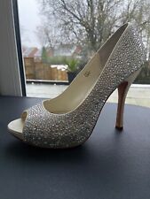 Benjamin Adams ivory Swarovski wedding peep toe court heel shoes EU41 UK7