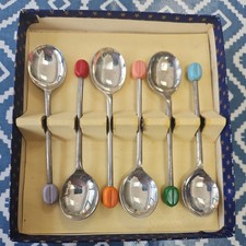 Silver Plated Coffee Bean Spoon Set in Origfinal Box, Sipelia Nickel Silver