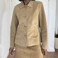 Tan real suede jacket with button-up closure