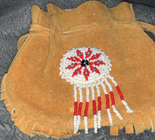 Handmade tan suede pouch with - handmade,