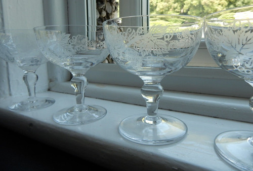 Pair glass champagne coupes - glass,