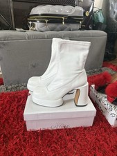 White Short Leather Booths Platform Heels
