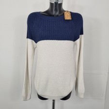 FAT FACE Emmy Colour Block Ladies Round Neck Jumper blue & Cream Size UK 8