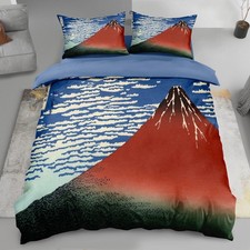 Hokusai Duvet Bedding Set Red Mount Fuji Japanese Cover Set Japan Art Artist Y2K