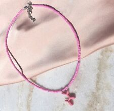 Beaded choker / Necklace with balloon metal dog pendant Bright pink