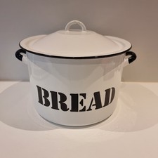 Large Vintage Metal Enamelled Bread Bin Black And White Vgc