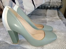 Geox respira Ladies Green Cream Leather Court Shoes Sz4 Italian Made Slip On