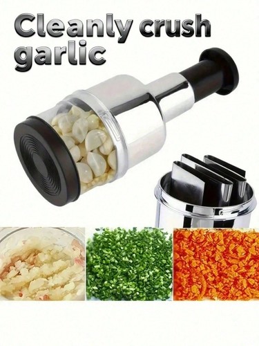 Stainless steel garlic press - garlic,