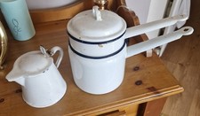Vintage White Travellers Tea Pot & Double Boiling Pan With Lid