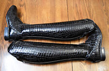 Sergio Grasso NEW PATENT croc tall field boots 39 HE 8-8.5 tall slim