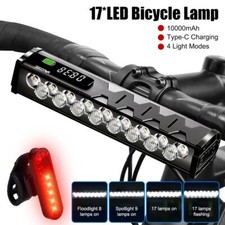 Poweful 17 LED 10000mAh Mountain Bicycle Bike Light Front Headlight & Taillight