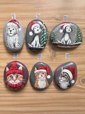 Hand Painted Rocks, Stones, Pebbles, Christmas Scenes, Dogs & Cats