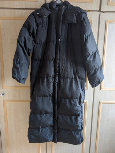 Ladies black long puffer - long, coat