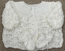 Hand Knitted Matinee Coat with Mitts Newborn/Premature