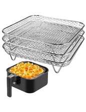 3 Layer Stainless Steel Air Fryer Rack Shelf Trays Stand Basket Dehydrator