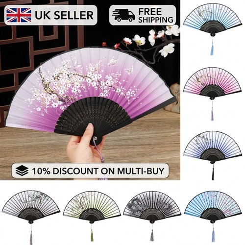 Bamboo folding hand silk fan - bamboo,