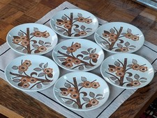 Set of 7 Vintage Mid-century 1970s Biltons Floral Side Plates - Orange Brown