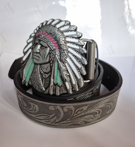 Indian chief metal belt buckle - chief,