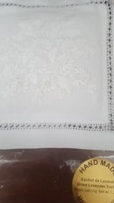 Embroidered Dried Lavender Sachet Le Blanc French  Hand Made, NEW, 6" X 6" white
