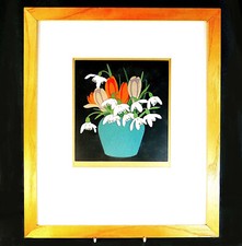 ORIGINAL SIGNED HALL THORPE COLOURED WOODBLOCK PRINT SNOW DROPS & CROCUS - 1922