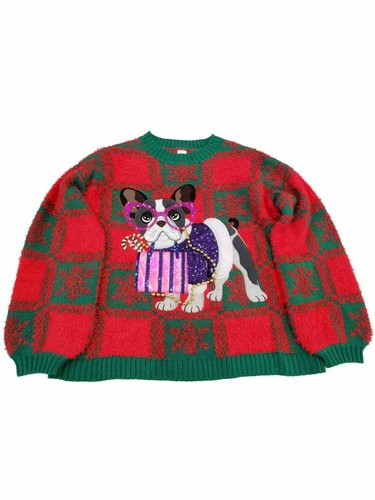 Womens red green bling dog - red,