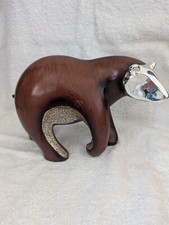 Vintage GLENEAGLES STUDIO BEAR Figurine made from ROSEWOOD RESIN & SILVER VGC