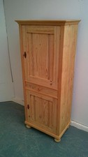 A Tall Thin Antique/Old Pine 2Door 1 Drawer Lined Bathroom Cupboard to Wax/Paint