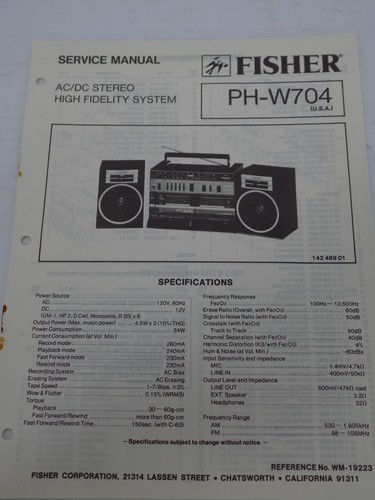 Fisher w704 stereo high - ph-w704,
