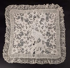 ROMANTIC ANTIQUE HANDMADE CUTWORK LACE BOUDOIR PILLOWCASE W PEACOCK IN FLORALS