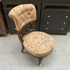 Antique Victorian Button Back Slipper Chair Bedroom Nursing On Casters