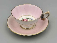 Paragon England Vintage Pink with Flowers Butterfly Handle Tea Cup and Saucer.
