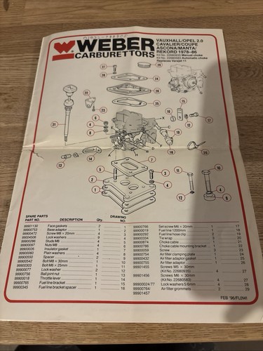 Weber carburettors parts list - weber,
