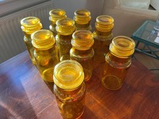 9 set amber coloured glass