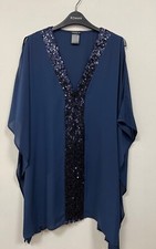 Ladies New Ex Roman Navy Sequinned Kaftan Style Cold Shoulder Blouse Size 18 -24