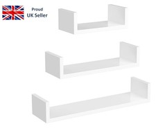 Set of 3 Floating Shelf, Decorative Shelves. 30/45/60 cm - White