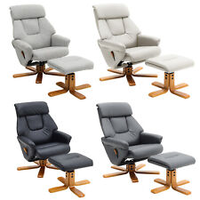 Swivel Recliner Chair PU Leather Lounge Sofa Armchair & Footstool 2 Piece Suite